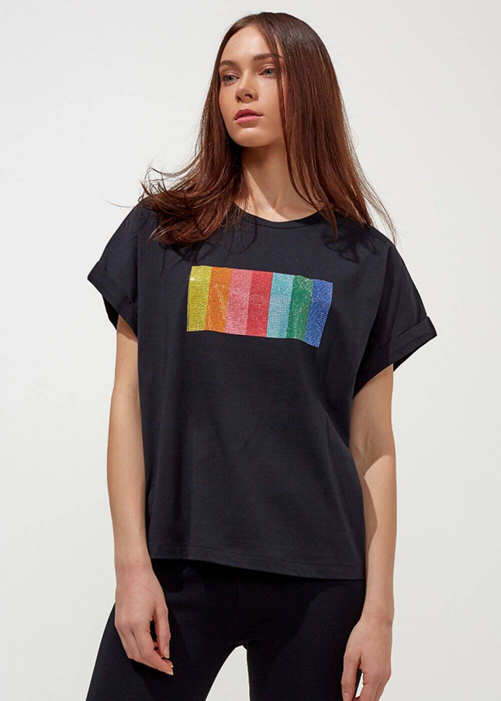 Pamuk Bisiklet Yaka Siyah T-Shirt - 1