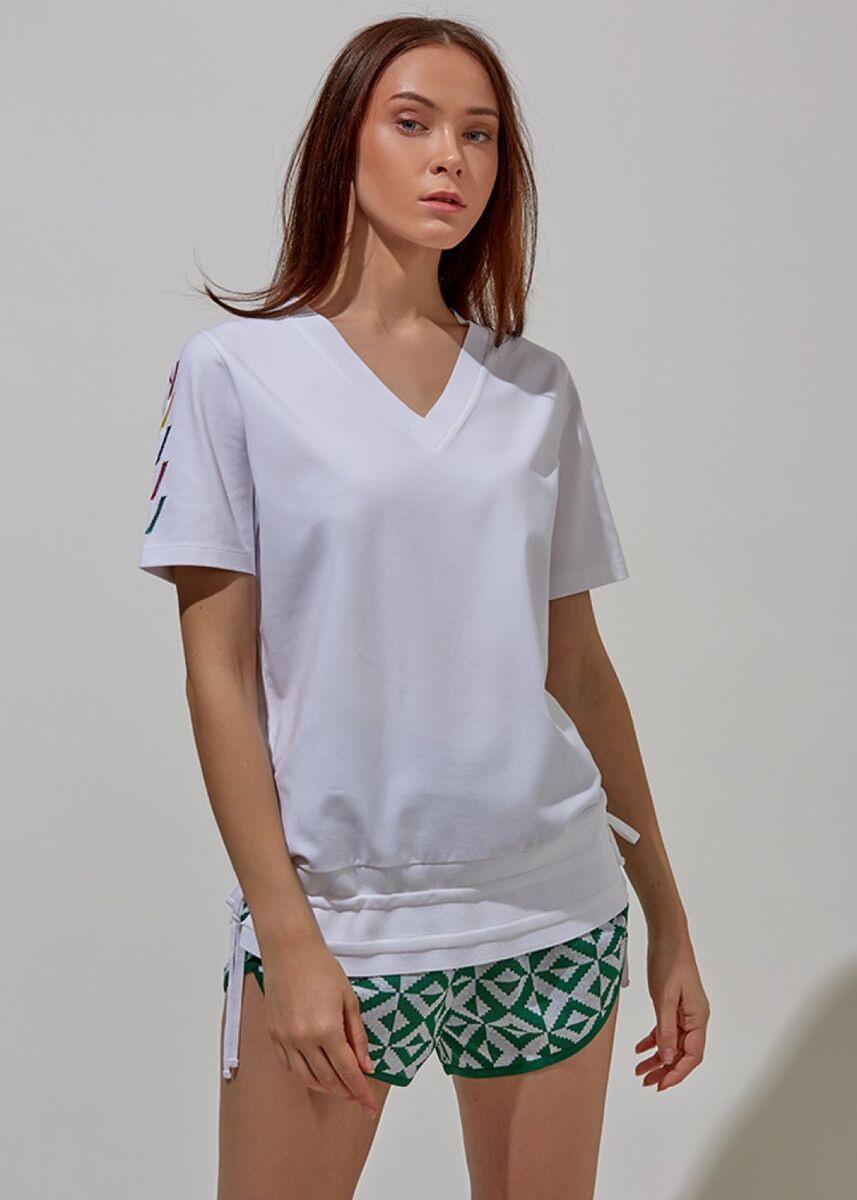 Pamuk V Yaka Beyaz T-Shirt · 5