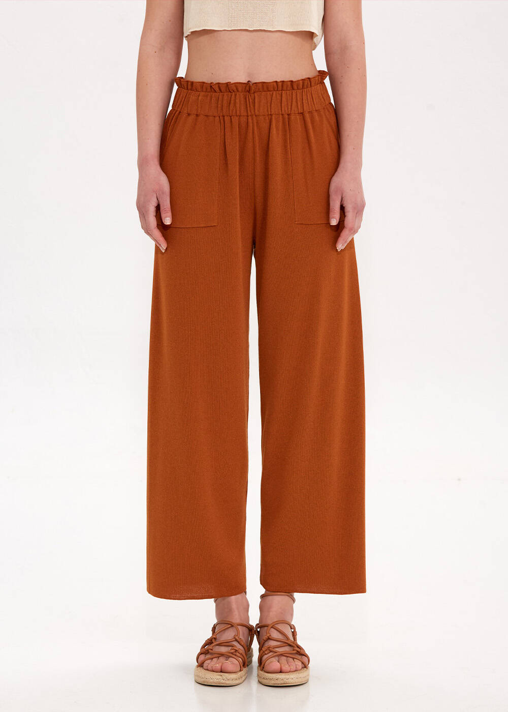 Paperbag Tarçın Rengi Triko Pantolon - 1