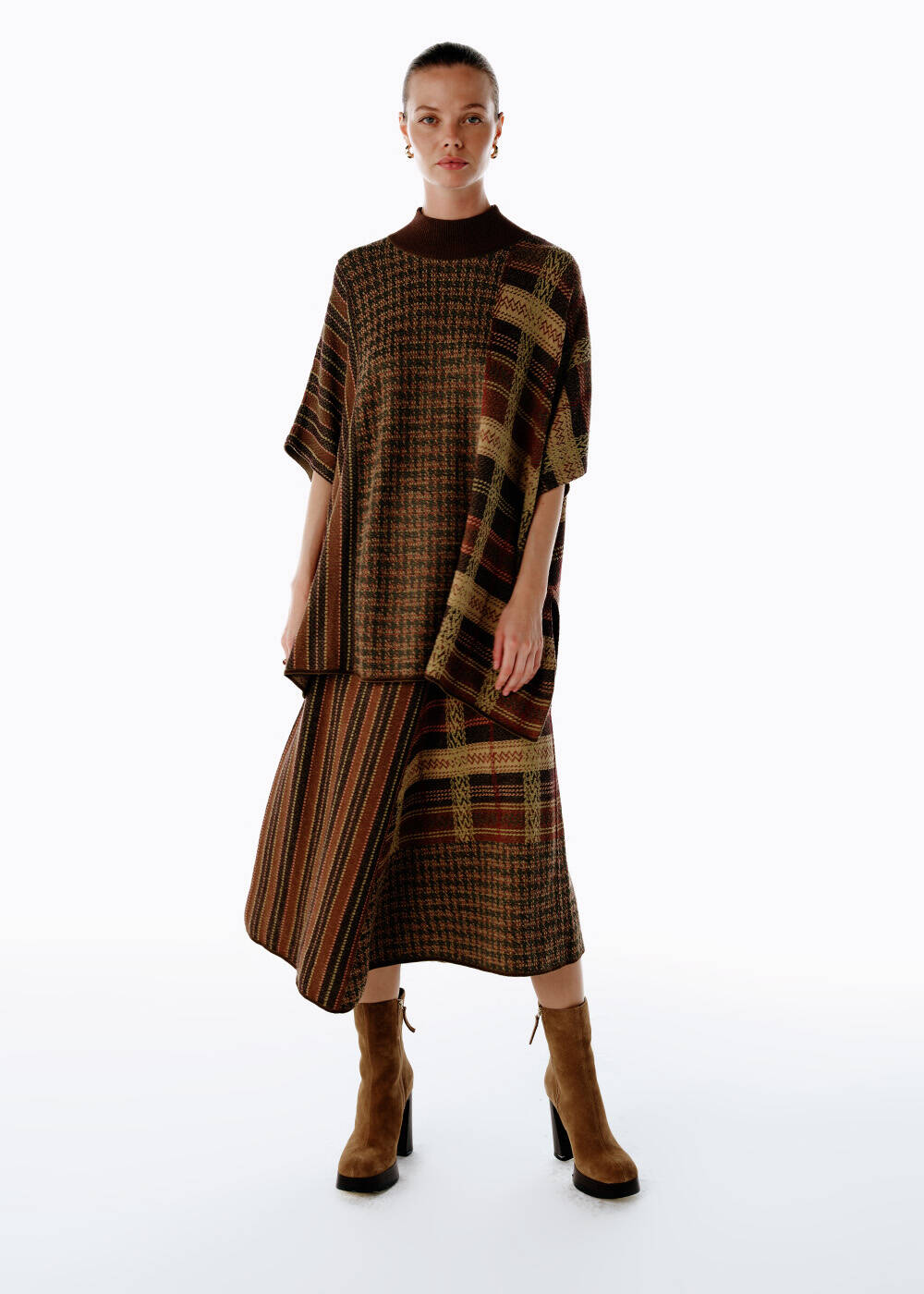 Patchwork Desenli Triko Etek