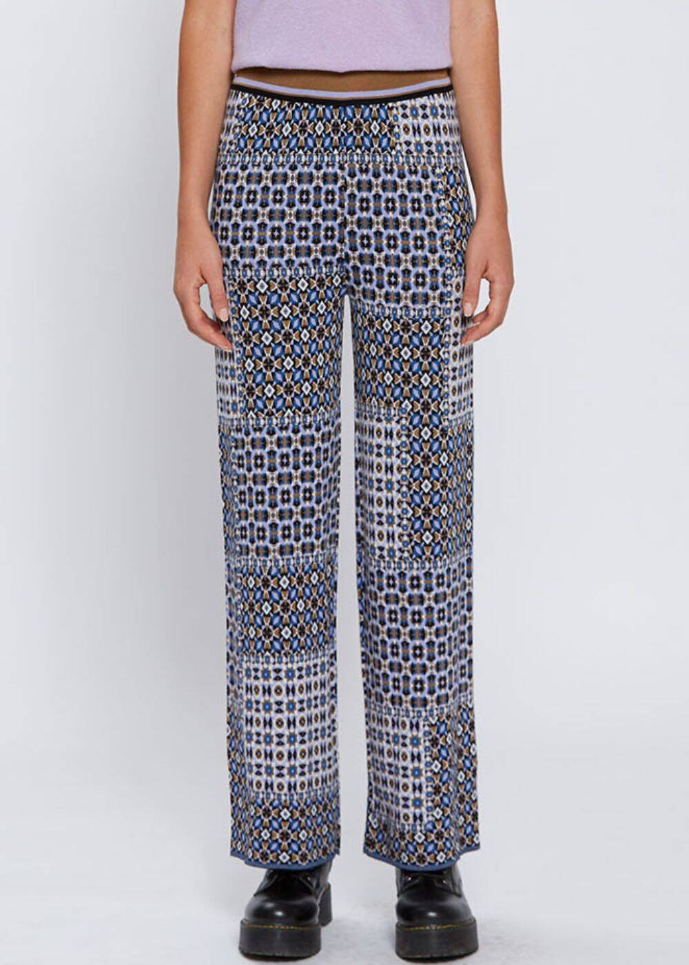 PATCHWORK JACQUARD PATTERN KNIT PANTS - 2