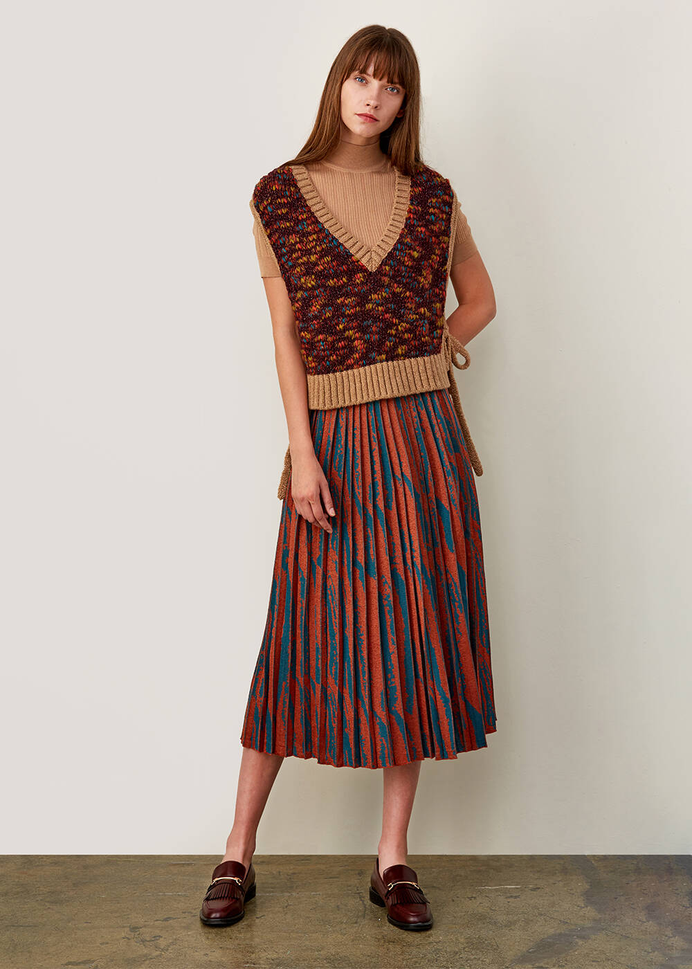 Patterned Cınnamon Pleated Knıt Skırt - 2