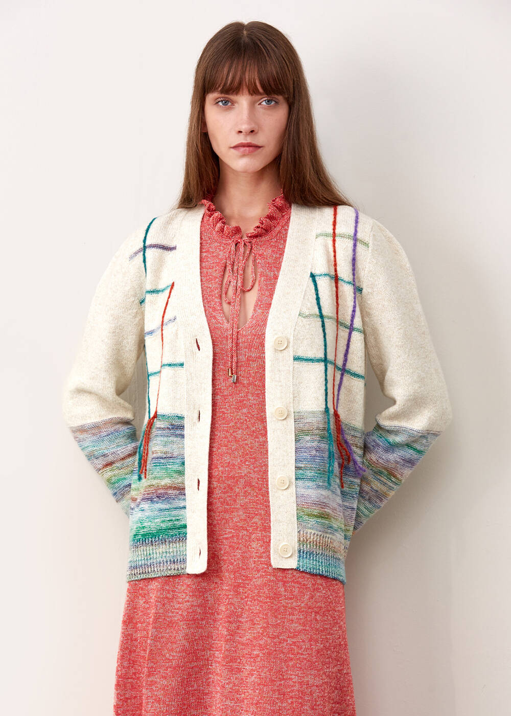 Patterned Ecru Knıt Wool Cardıgan - 1