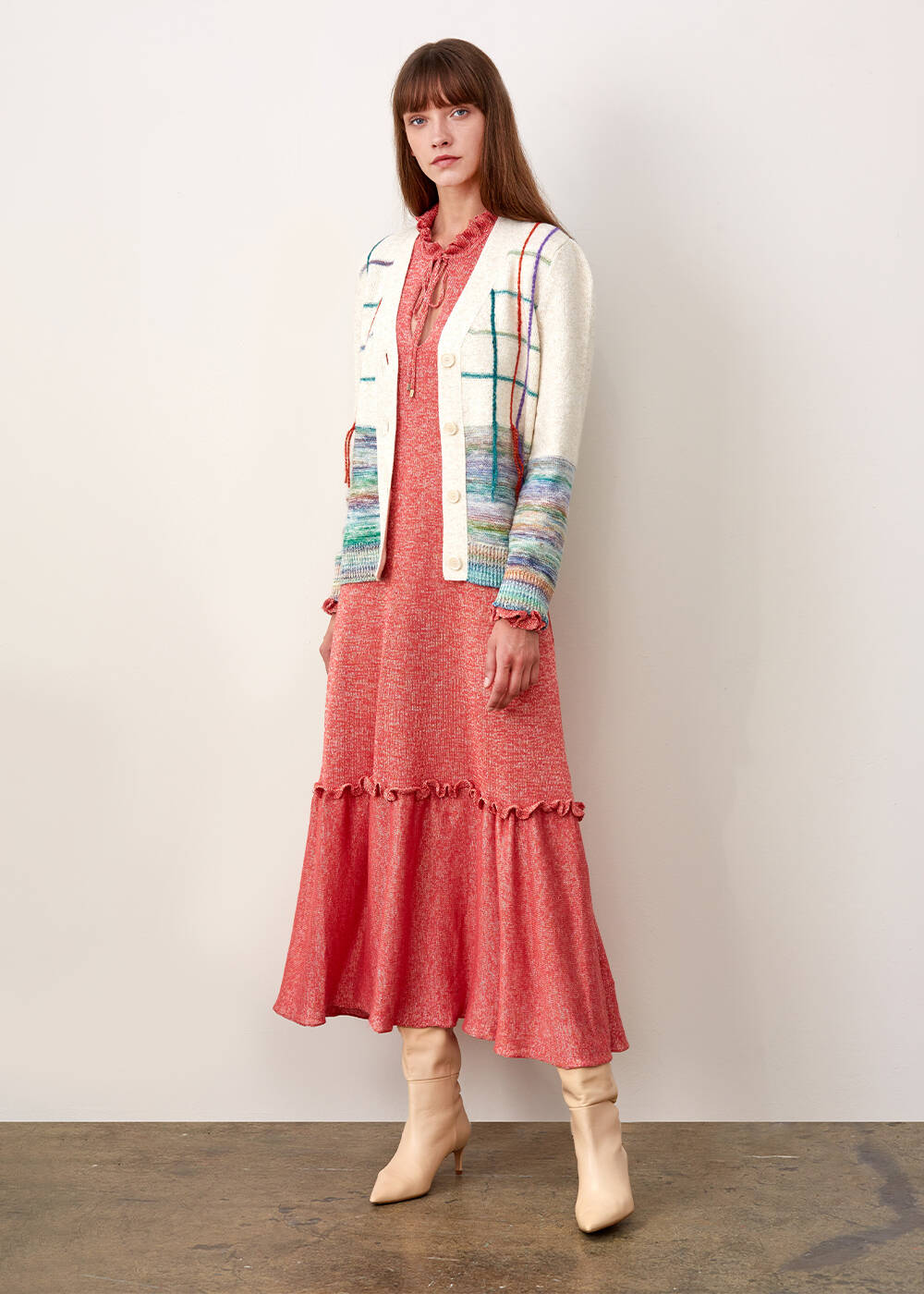 Patterned Ecru Knıt Wool Cardıgan - 2