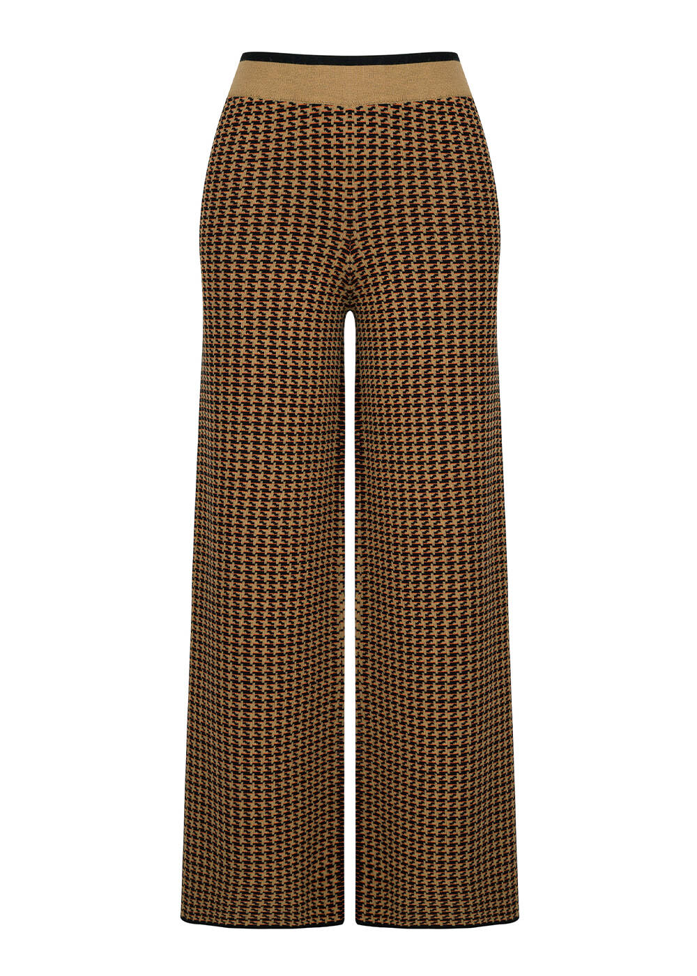 Patterned Wool Black & Camel Knit Pants | KNITSS