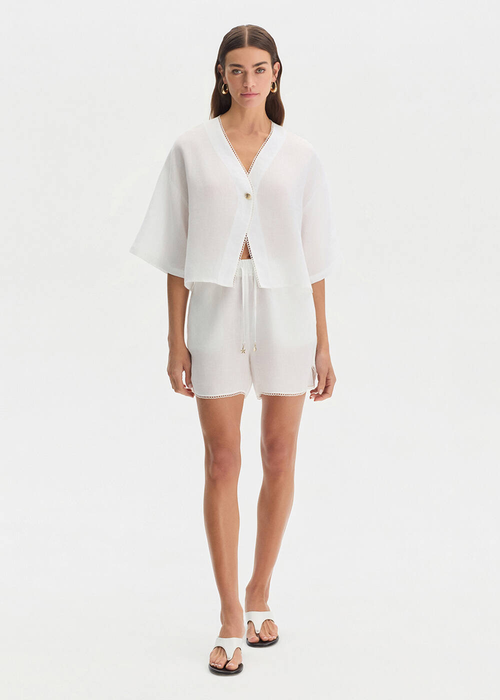PEARLY CONTRAST DETAILED LINEN SHORTS - 1