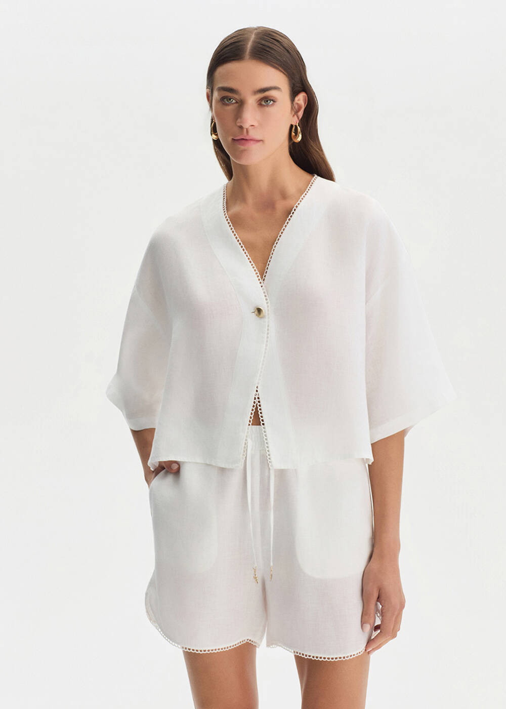 PEARLY CONTRAST DETAILED LINEN TOP - 1