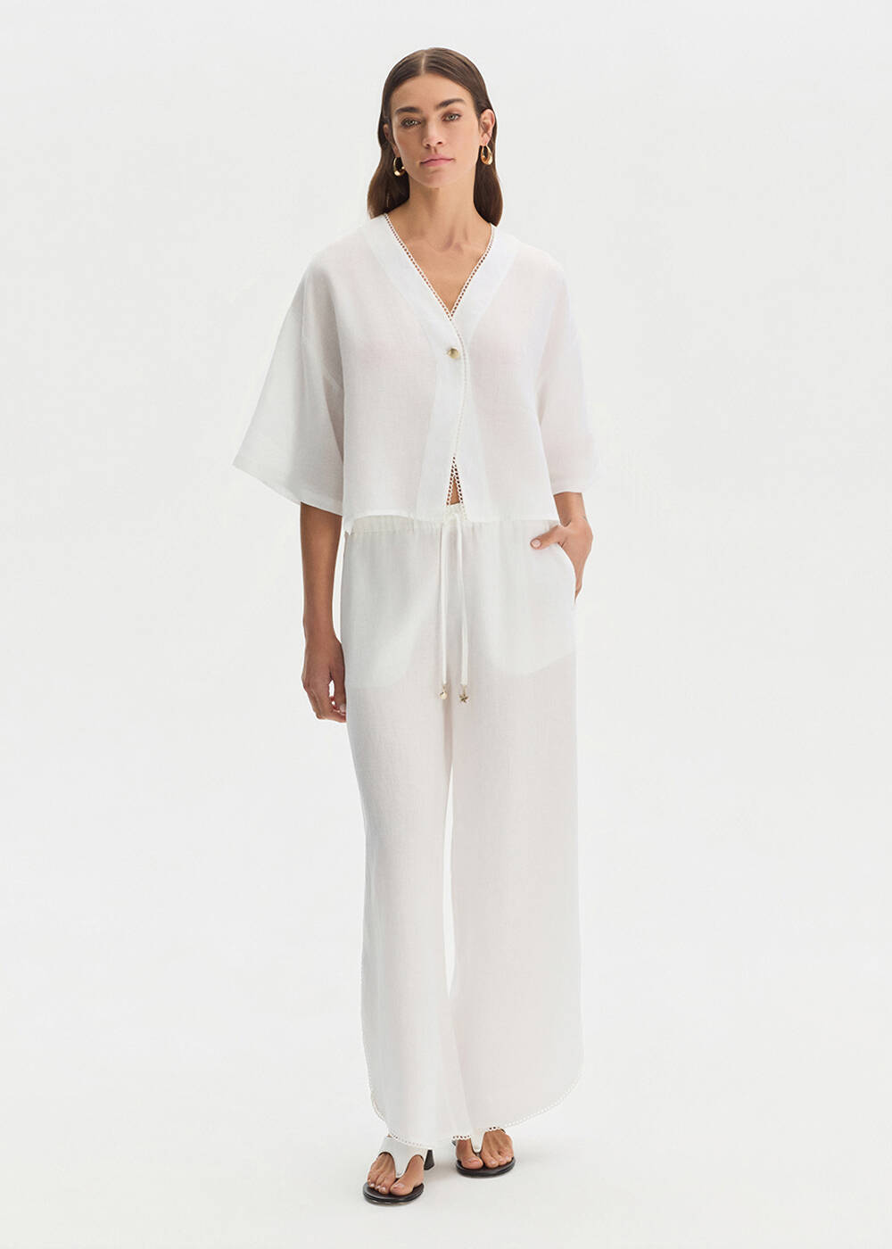 PEARLY SLIT DETAILED LINEN PANTS - 1