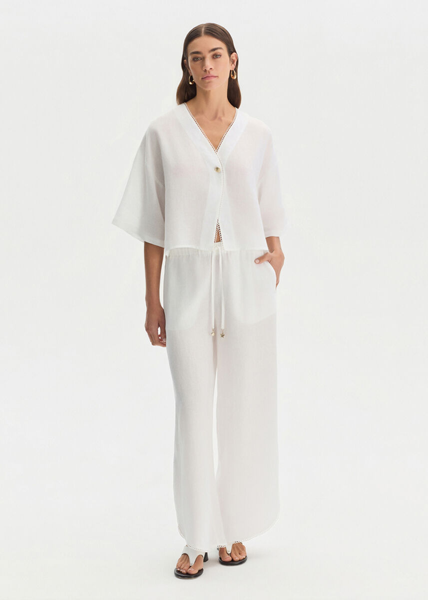 PEARLY SLIT DETAILED LINEN PANTS - KNITSS