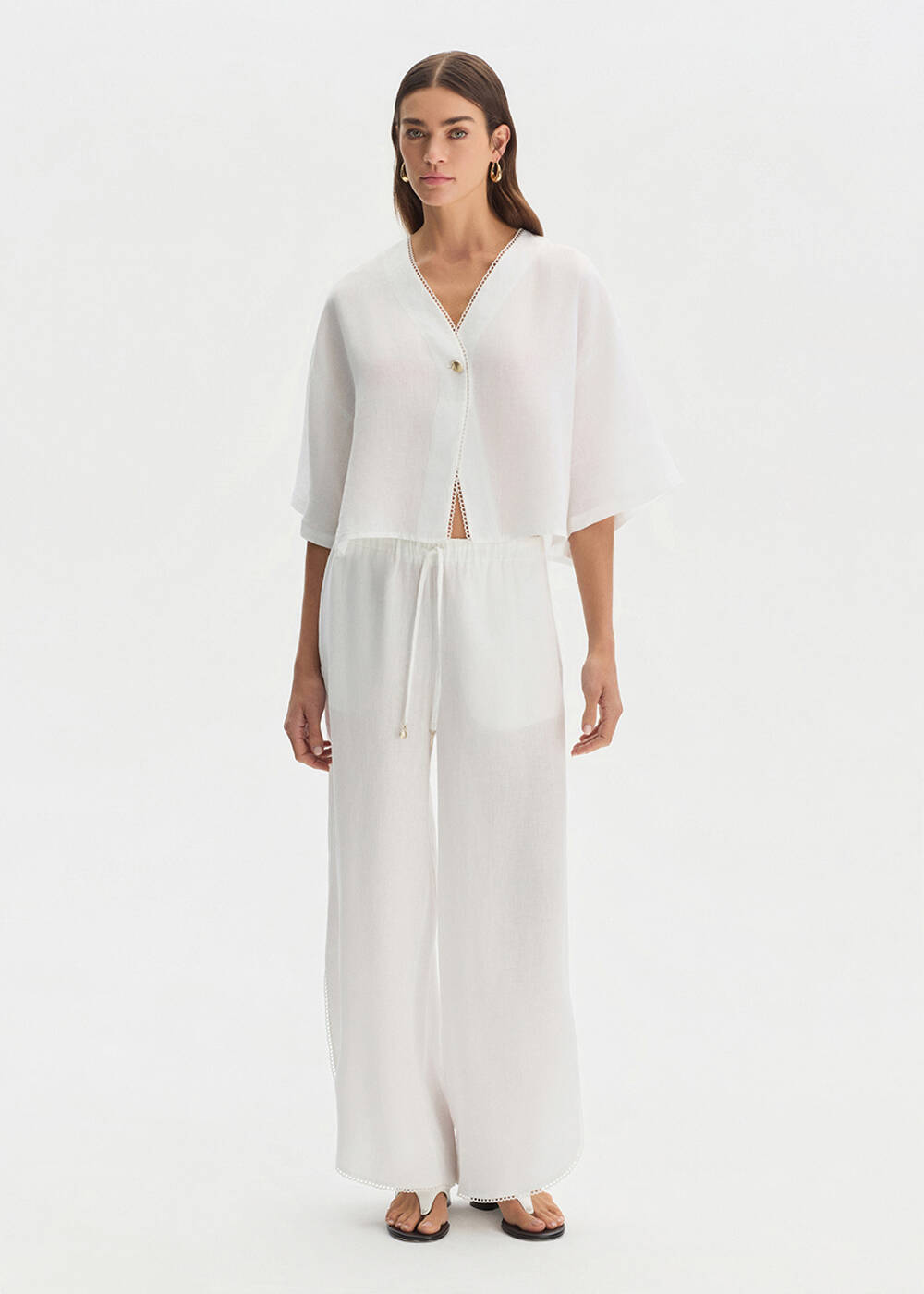 PEARLY SLIT DETAILED LINEN PANTS - 2