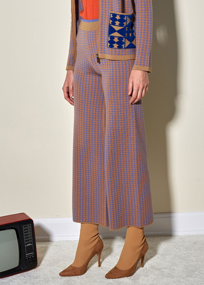 Pembe Mavi Desenli Yün Triko Pantolon · 4