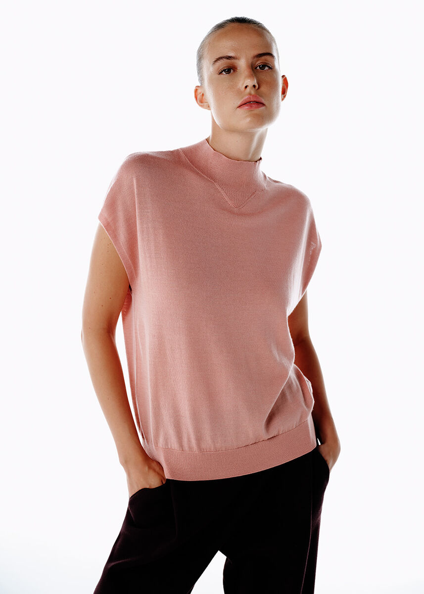 Pembe Merino Yün Karışımlı Triko Üst - KNITSS