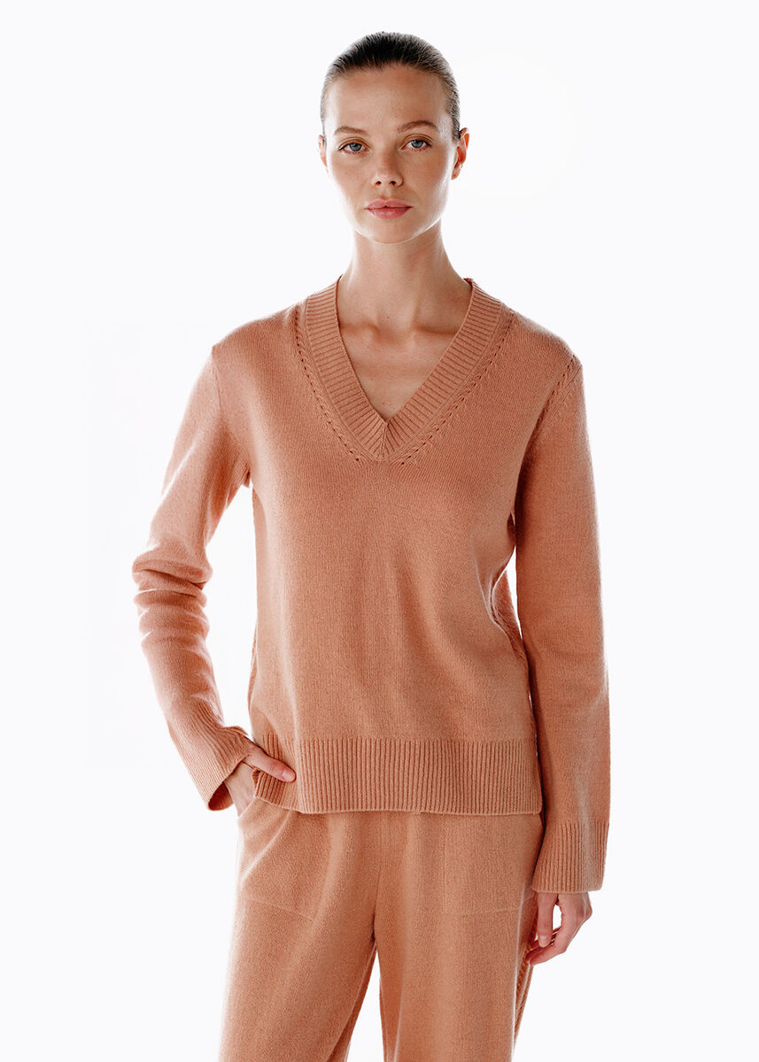 Pembe V Yaka Kaşmir Triko - KNITSS