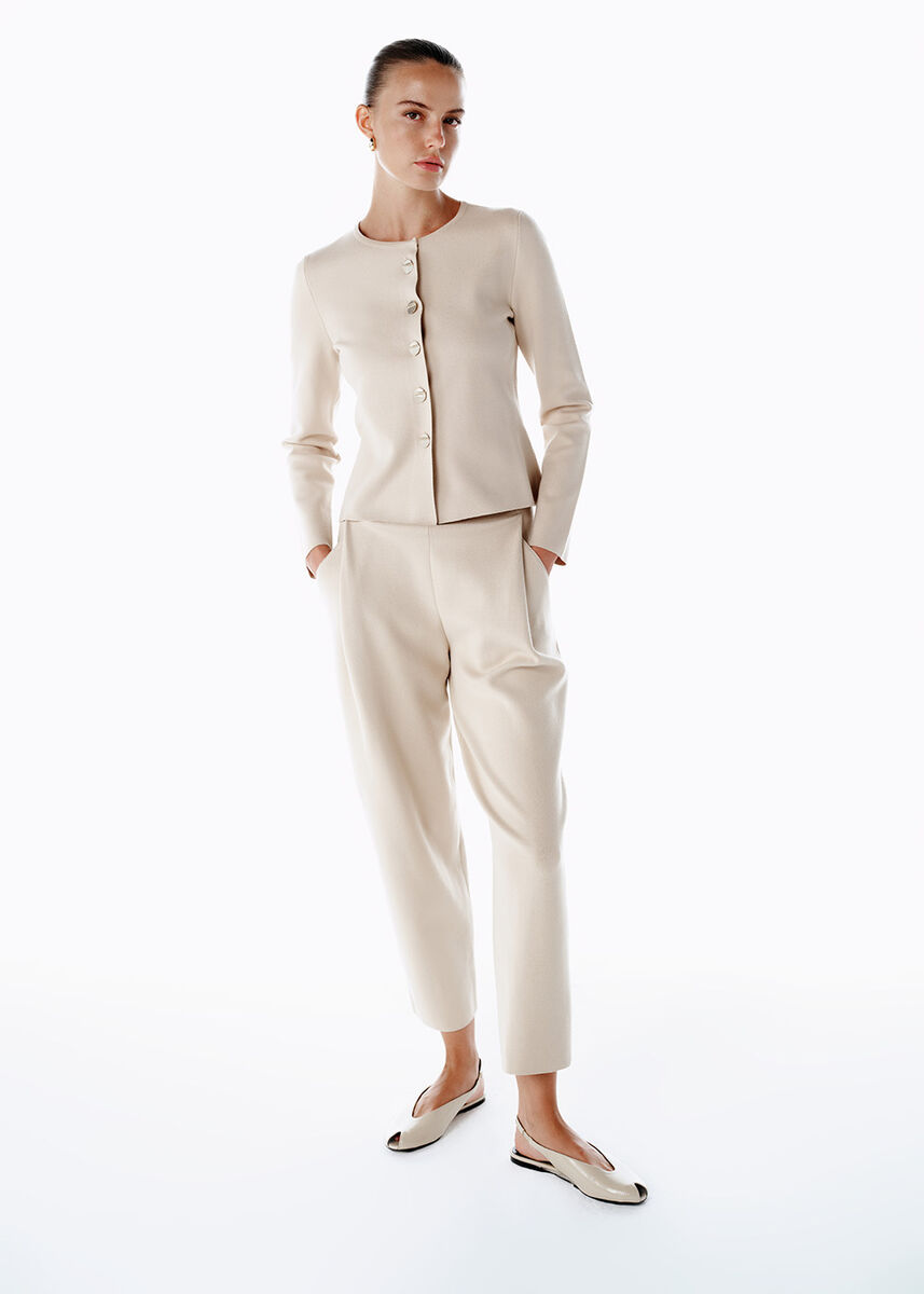 Pile Detaylı Triko Pantolon Bej - KNITSS