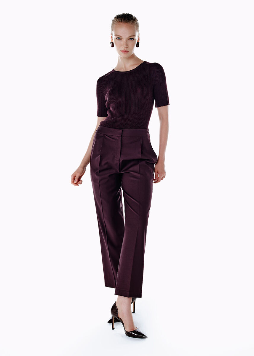 Pile Detaylı Yün Pantolon Mürdüm - KNITSS
