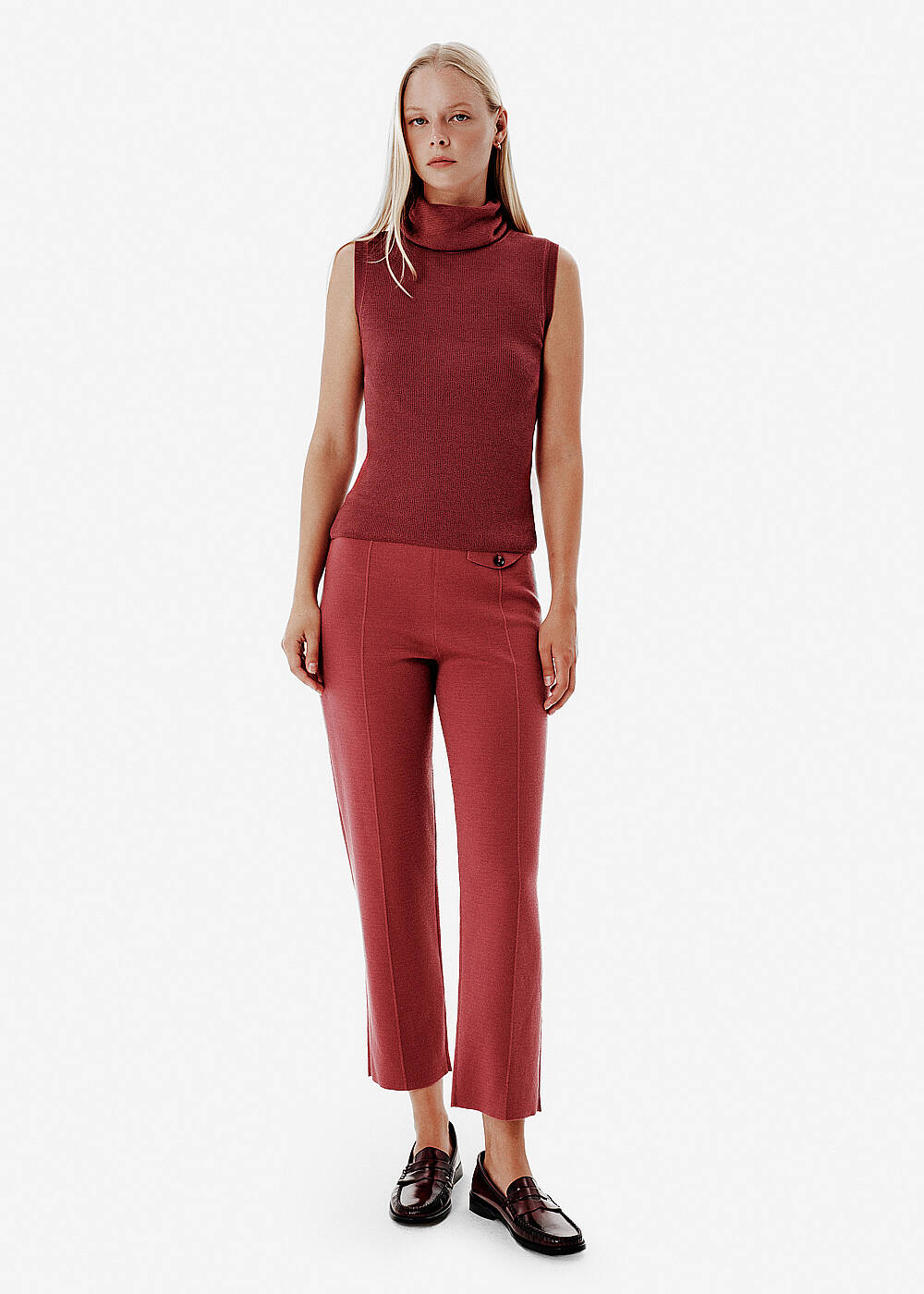 Pintuck Detail Straight-Leg Antique Rose Pants - 1