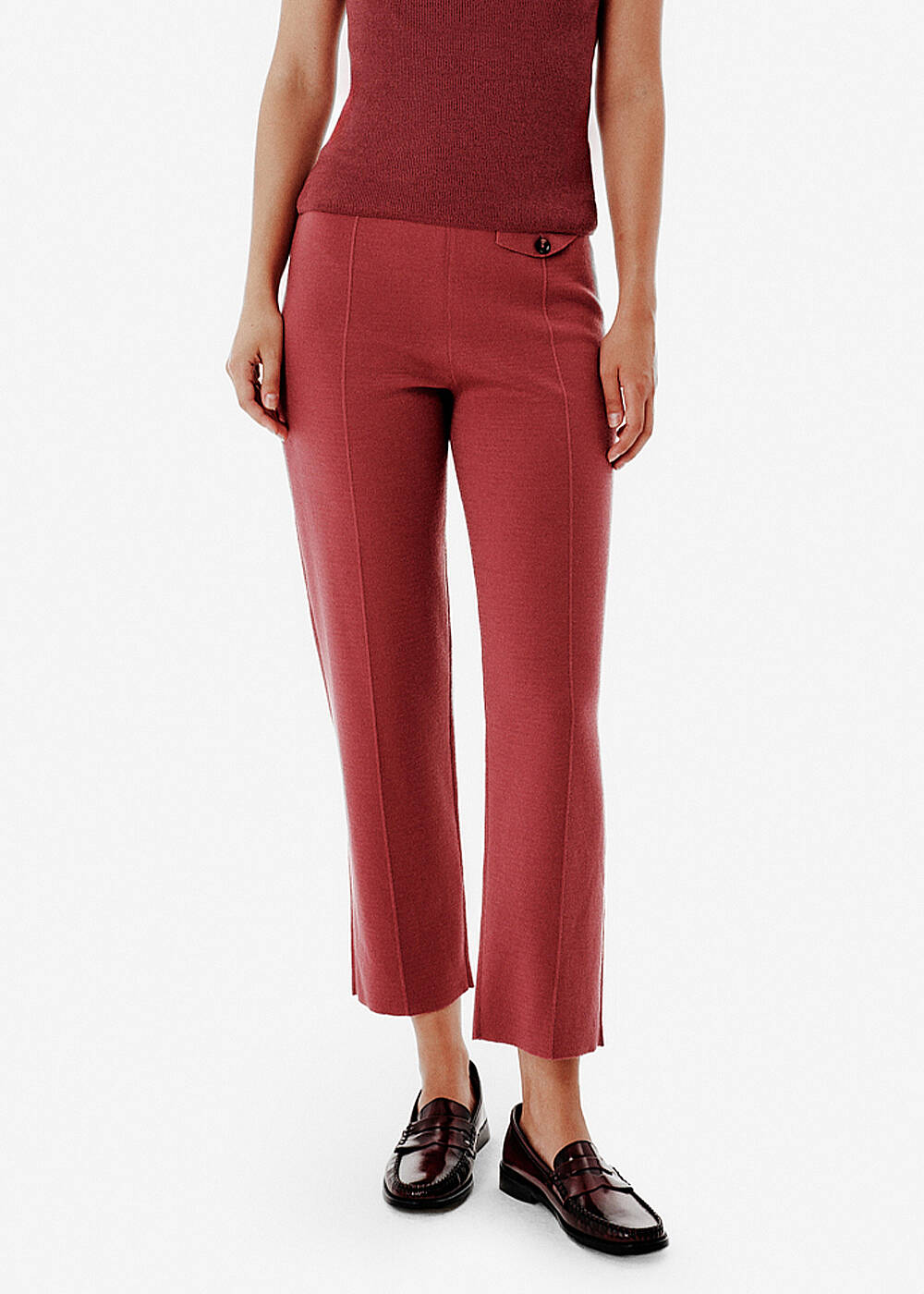 Pintuck Detail Straight-Leg Antique Rose Pants - 2