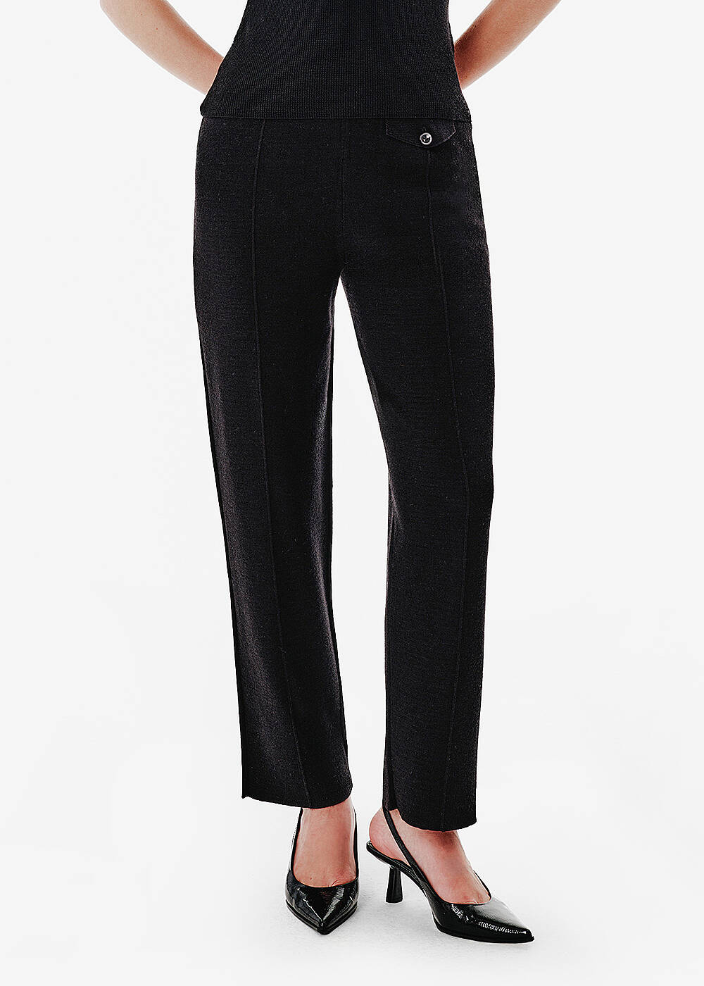 Pintuck Detail Straight-Leg Black Pants - 2