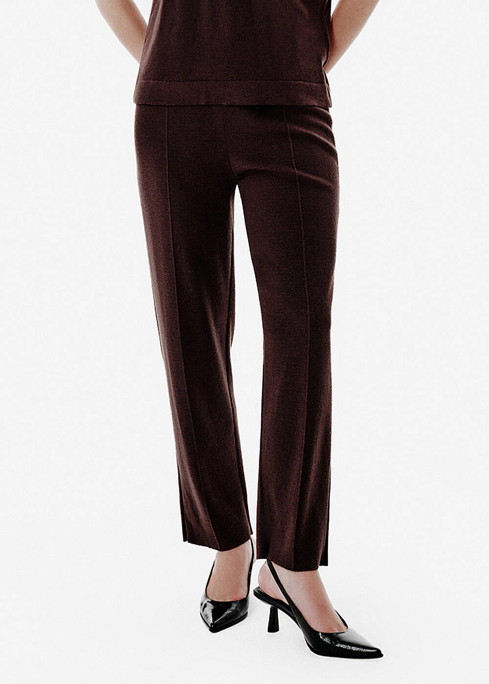 Pintuck Detail Straight-Leg Brown Pants - 2