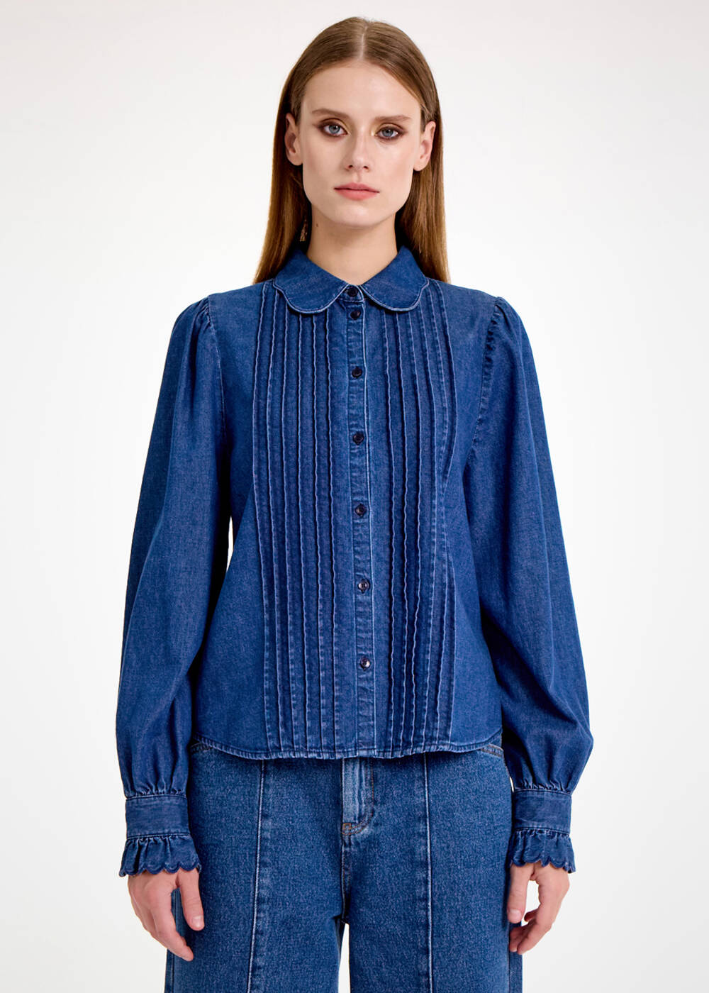 PINTUCK DETAILED DENIM SHIRT - 1