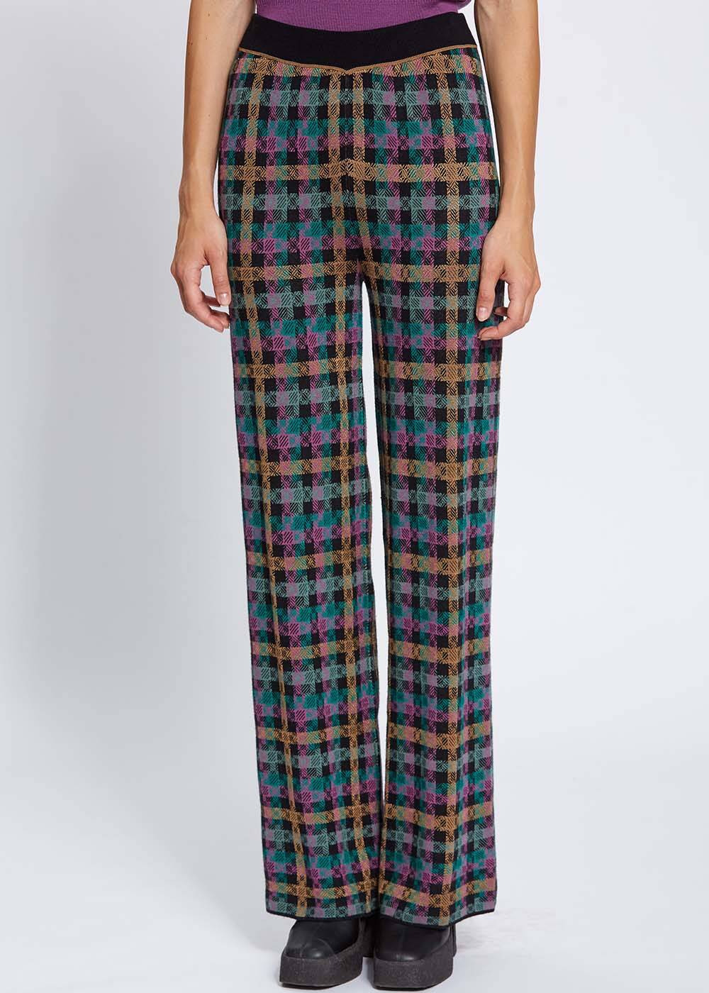 PLAID PATTERN JACQUARD KNIT PANTS - 2