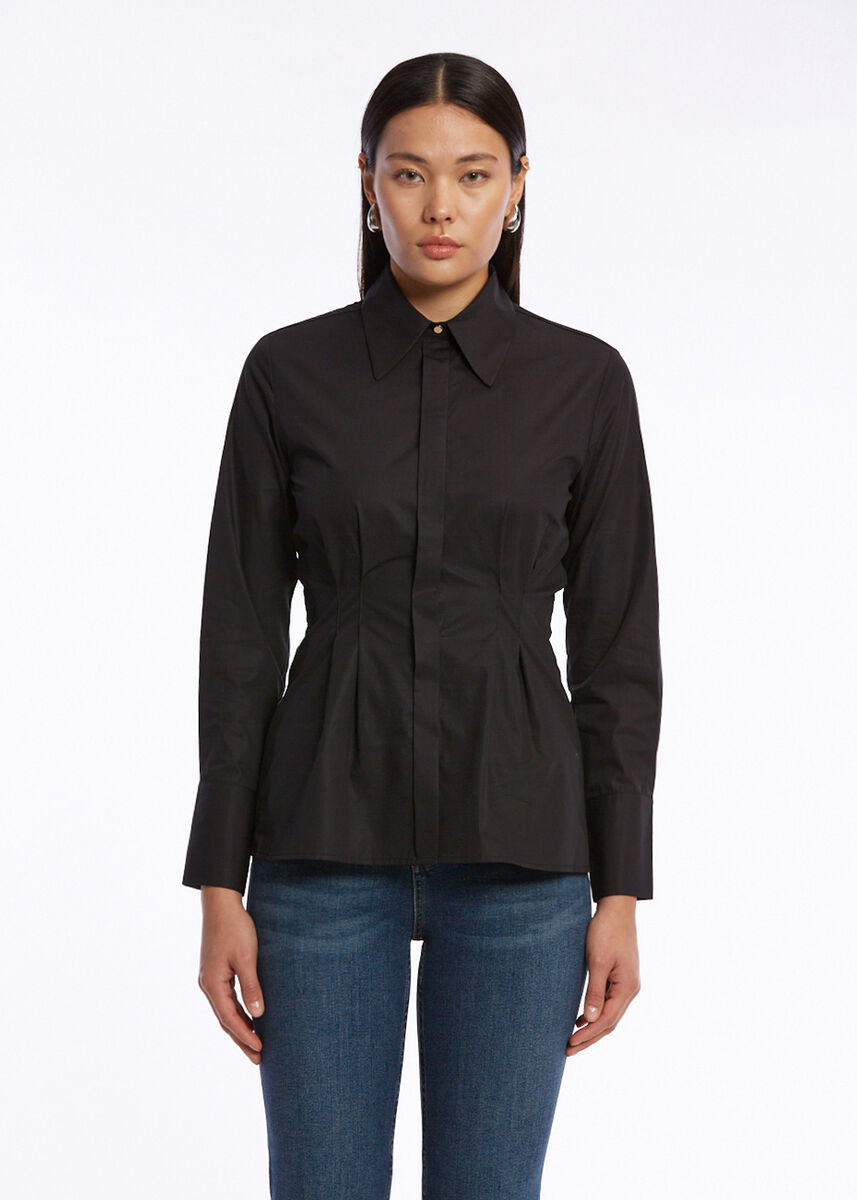  PLEAT DETAILED BLACK PURE COTTON SHIRT - KNITSS