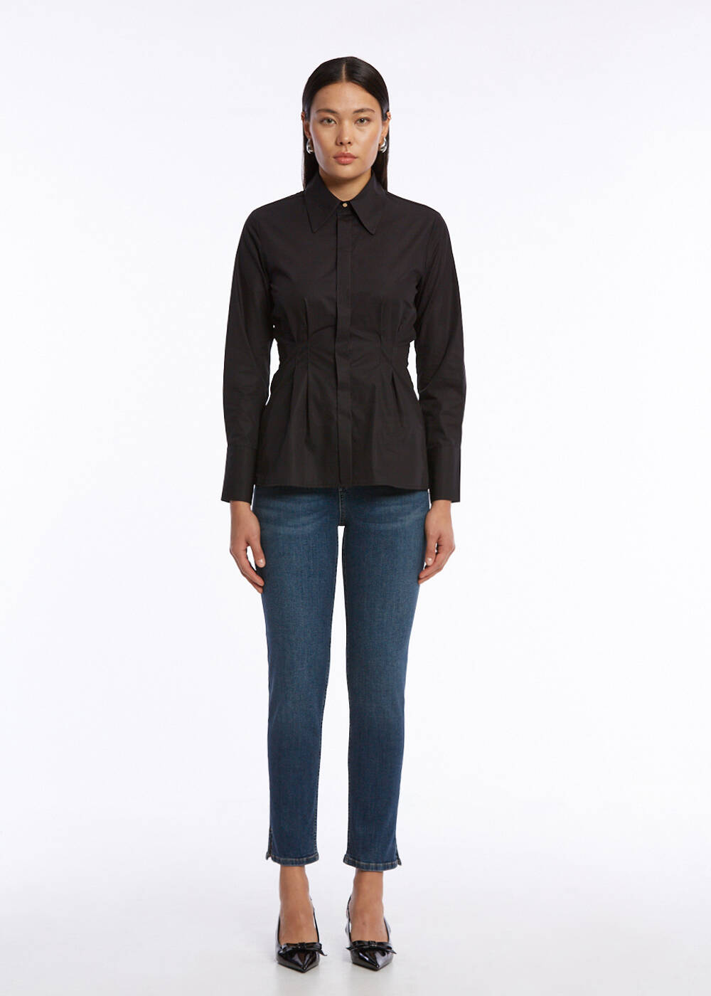  PLEAT DETAILED BLACK PURE COTTON SHIRT - 2
