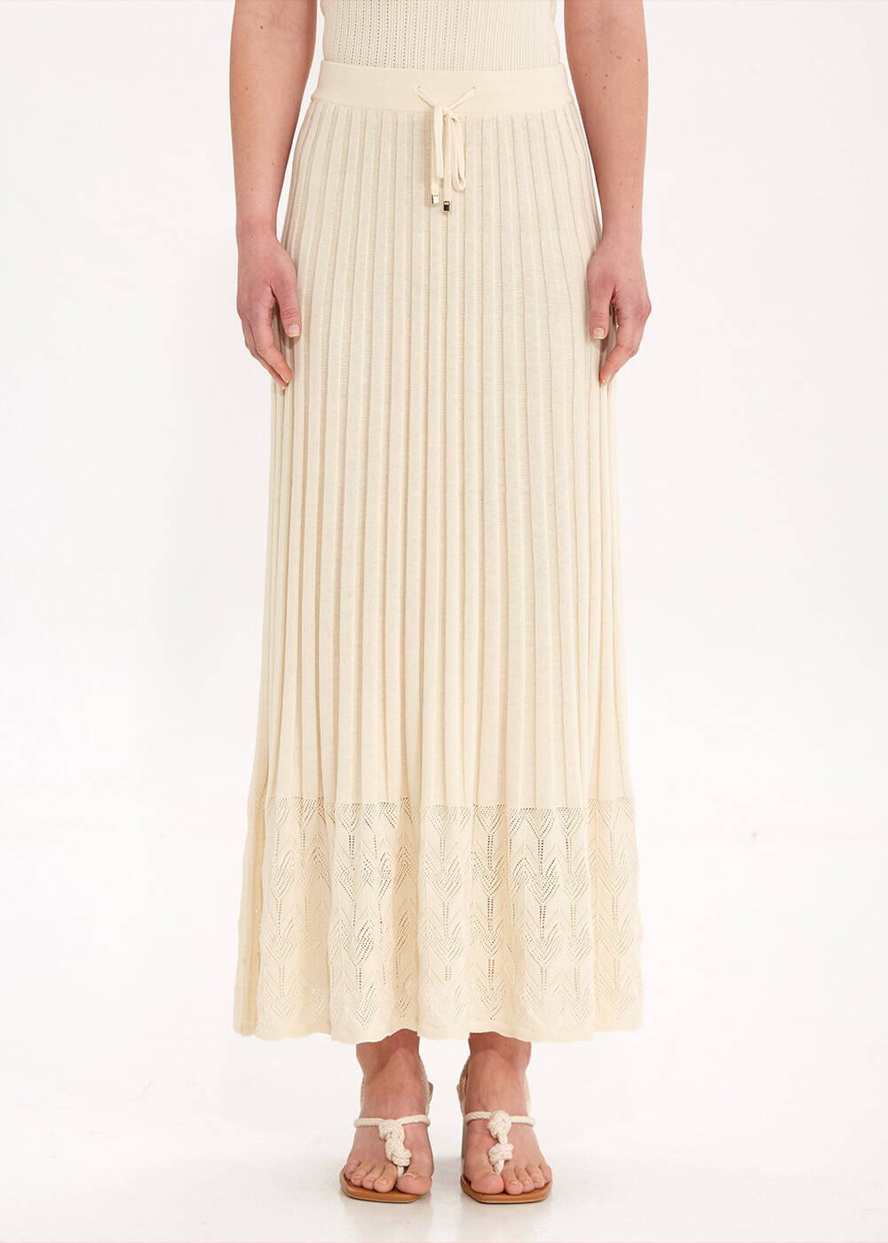 PLEATED DETAIL SAND KNIT SKIRT - 1