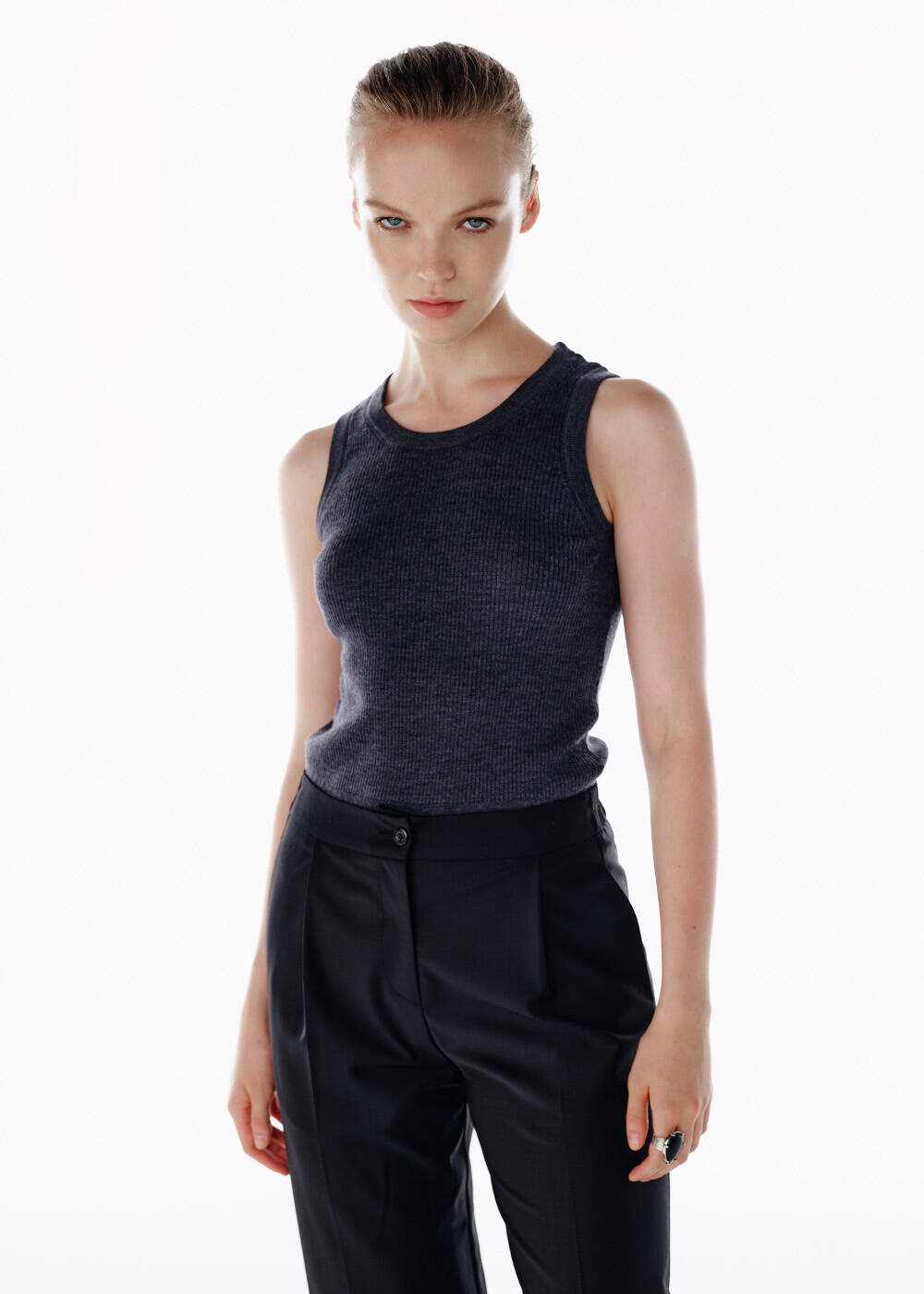 PLEATED DETAIL WOOL PANTS BLACK - 2