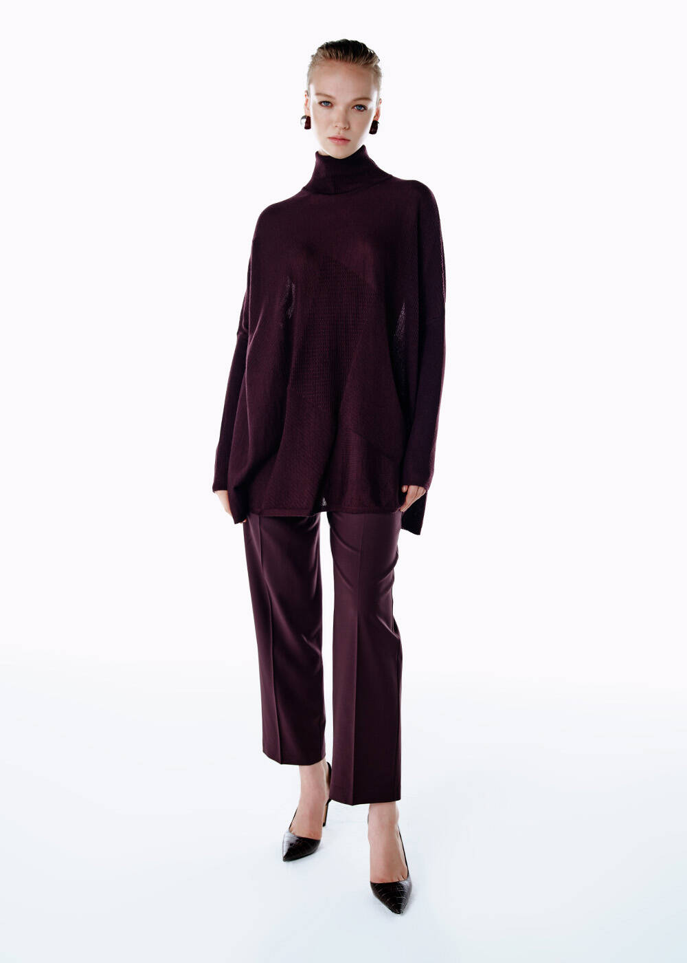 PLUM MERINO WOOL BLEND KNIT TUNIC - 2