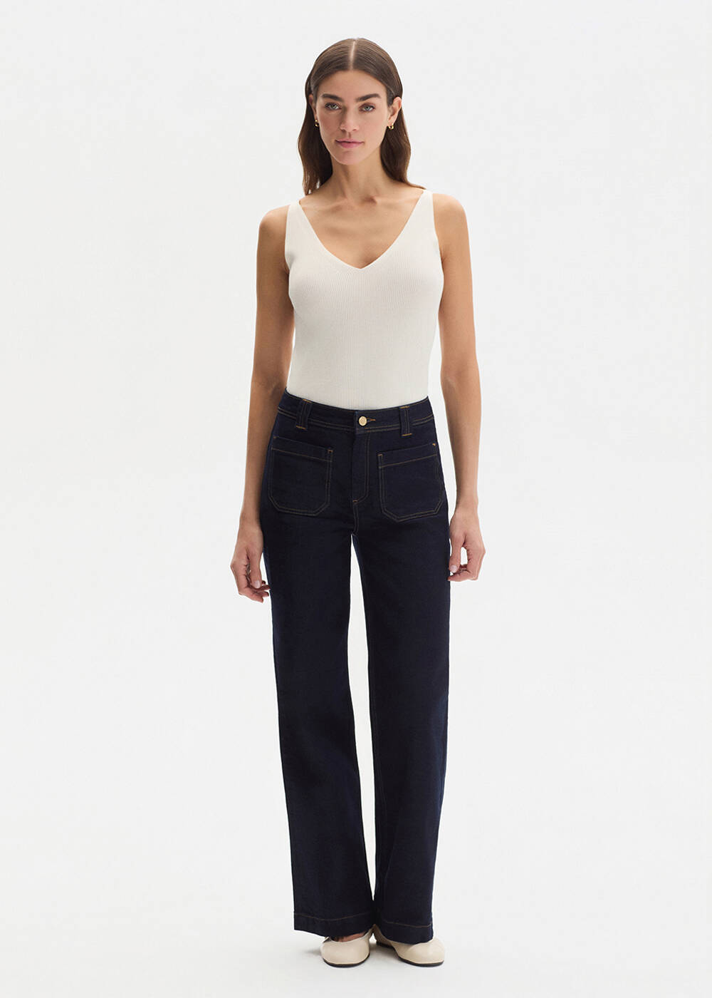 POCKET DARK BLUE DENIM PANTS - 1