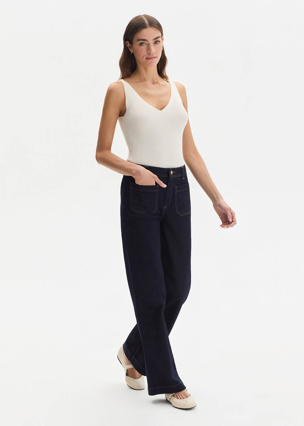 POCKET DARK BLUE DENIM PANTS - 2