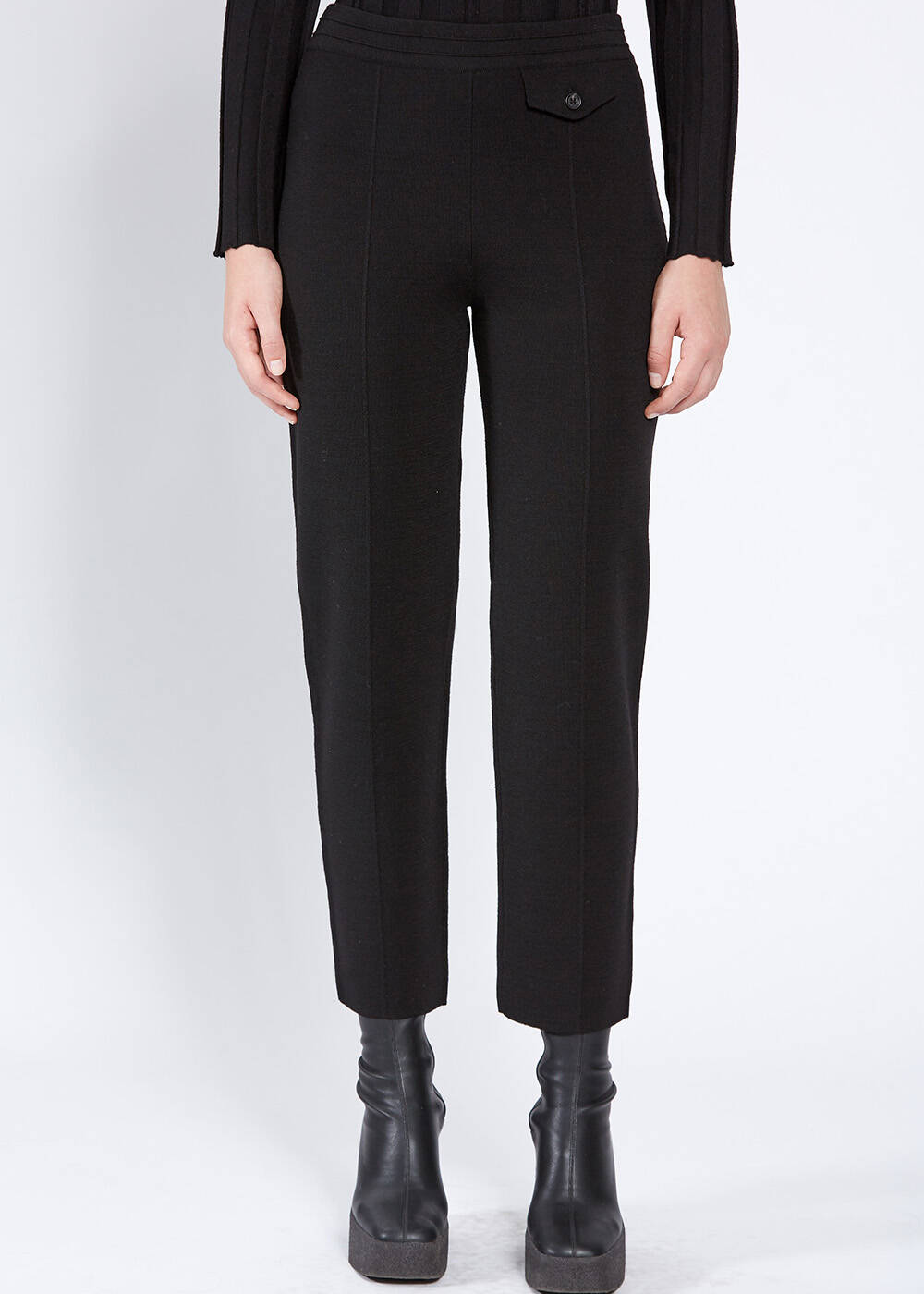 Pocket Detaıled Black Merıno Wool Knıt Pants - 2
