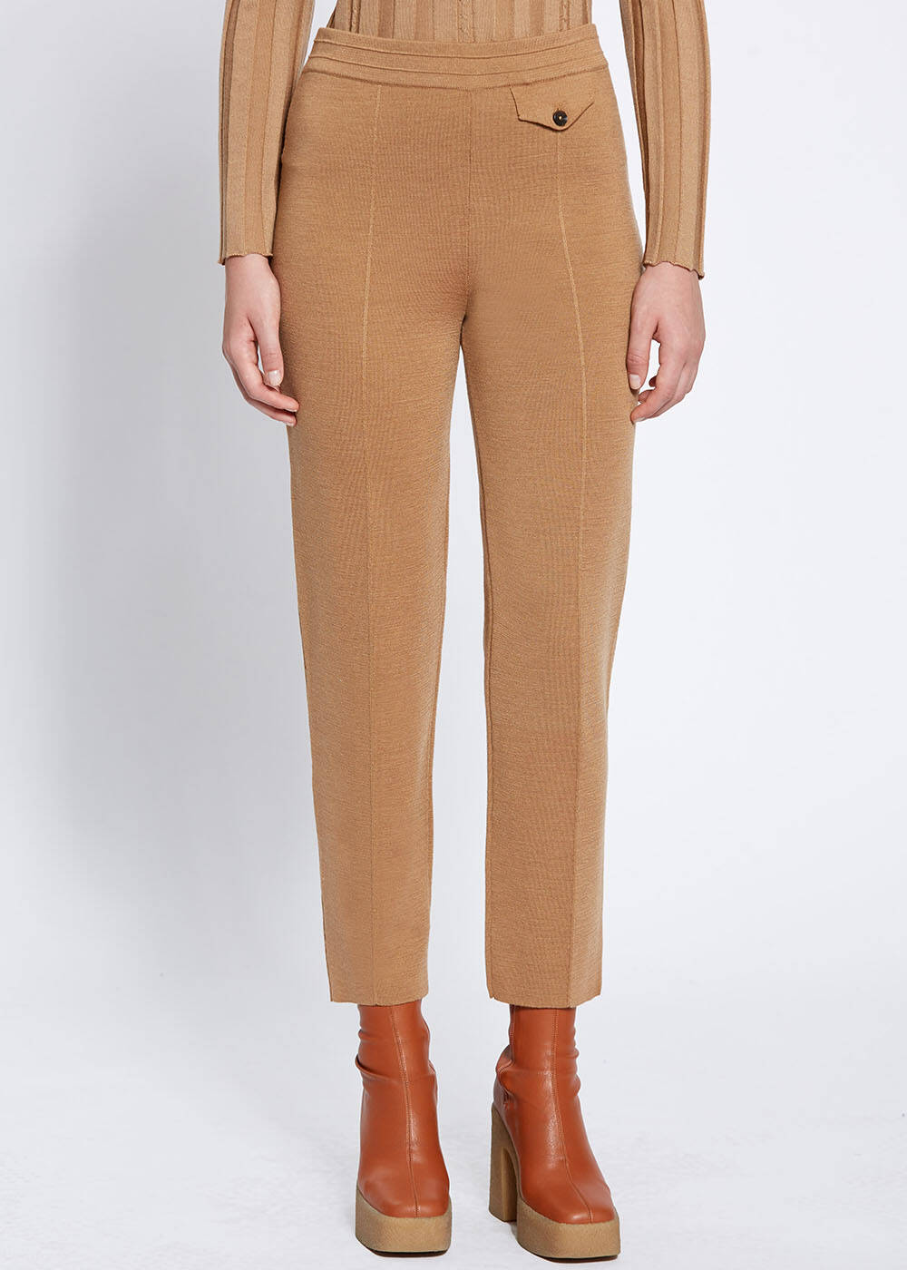 Pocket Detaıled Camel Merıno Wool Knıt Pants - 2
