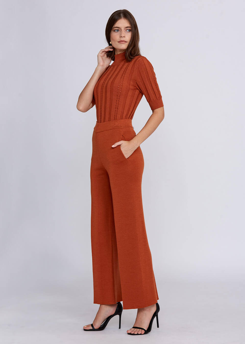 Pocket Detailed Copper Merino Wool Knit Pant - 2