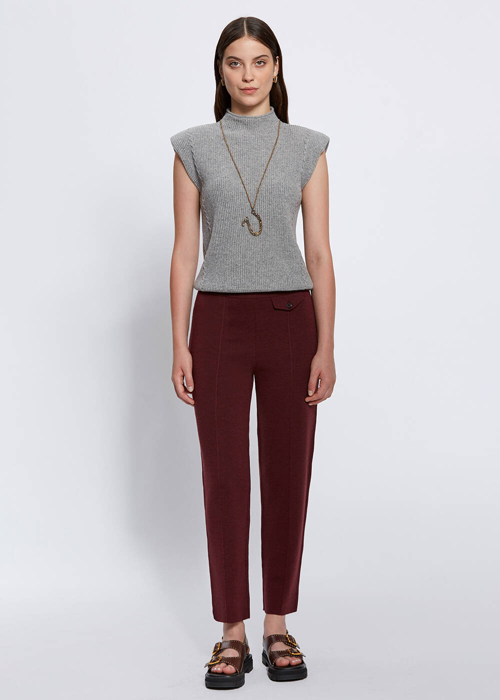 Pocket Detaıled Fushıa Merıno Wool Knıt Pants - 1