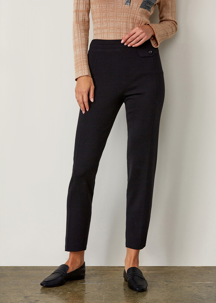 black knit pants with pockets