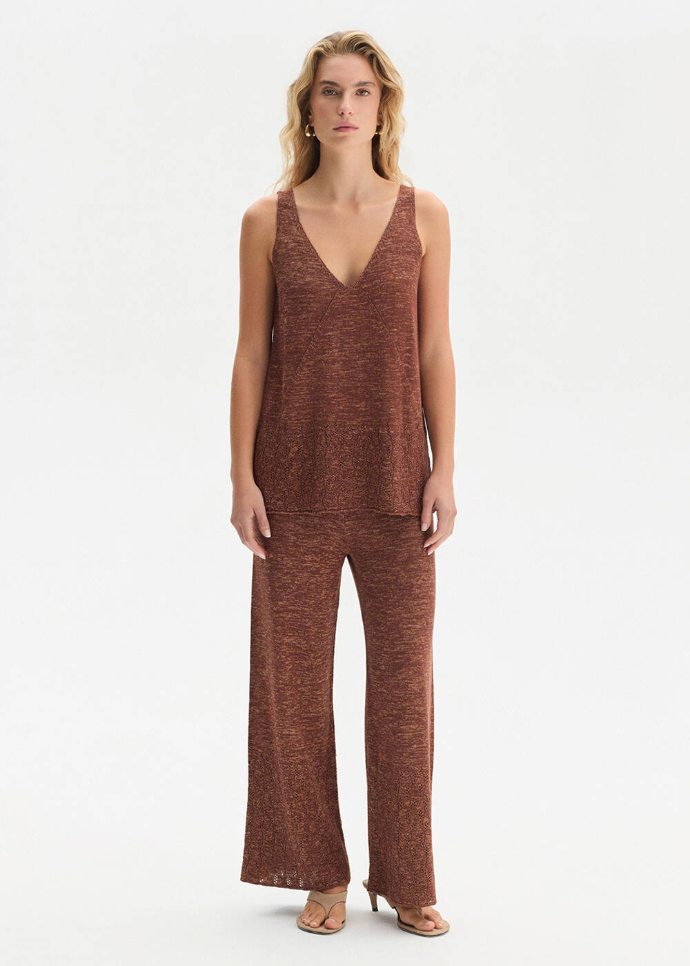 POINTELLA DETAIL BRONZE KNIT PANTS - 1