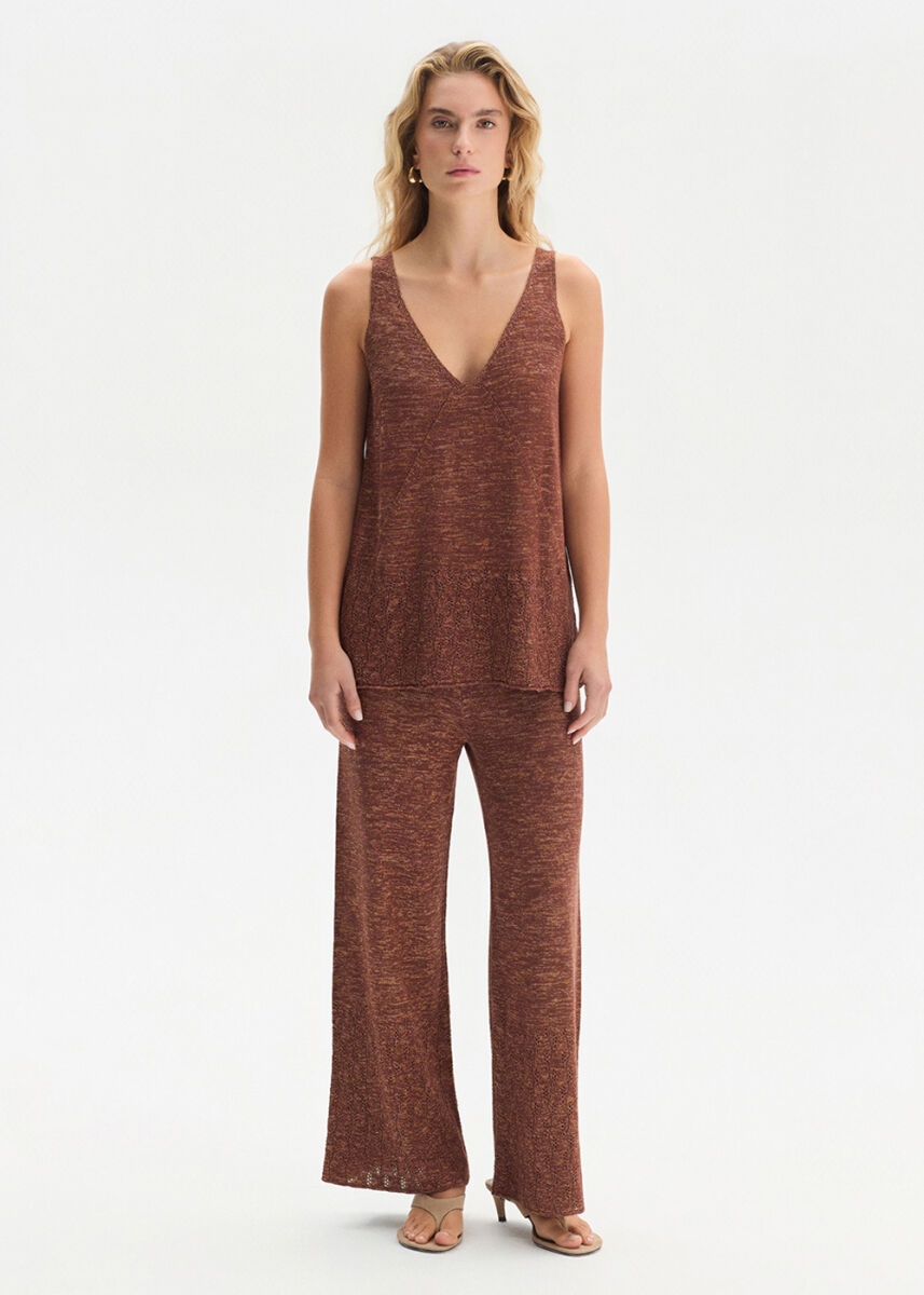 POINTELLA DETAIL BRONZE KNIT PANTS - KNITSS