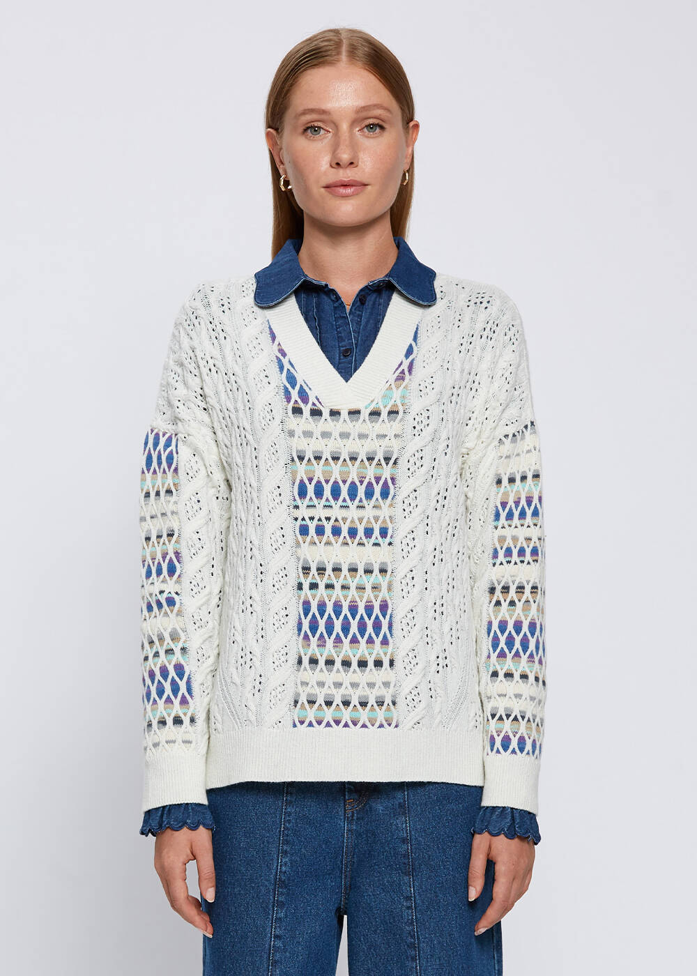 POINTELLE DETAILED DEGRADE BLOCK SWEATER - 1