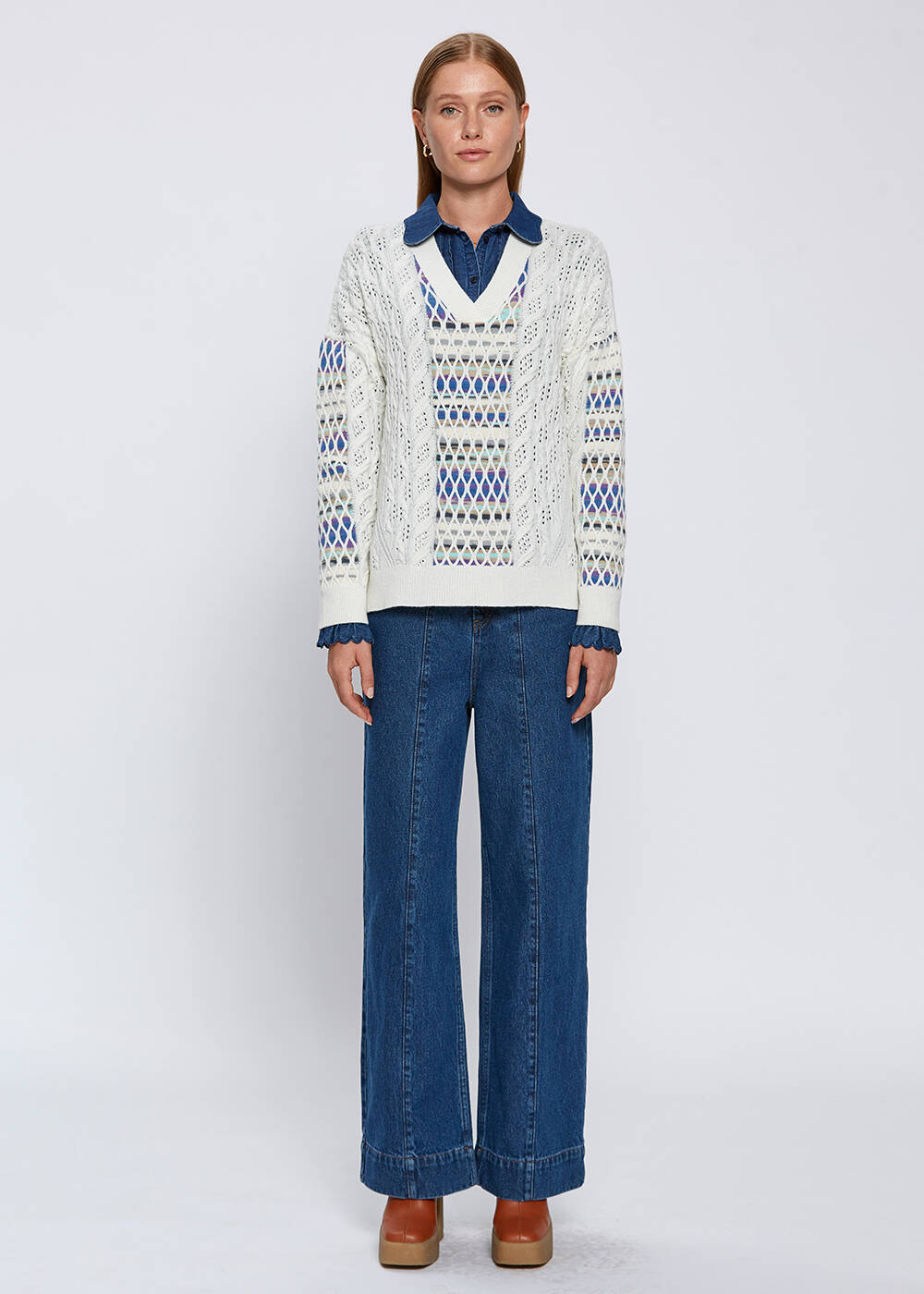 POINTELLE DETAILED DEGRADE BLOCK SWEATER - 2