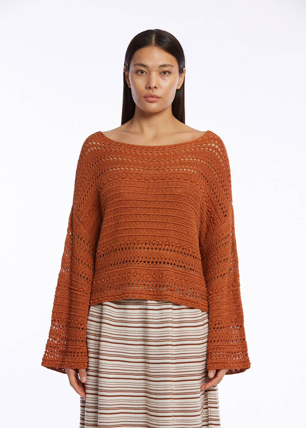 POINTELLE DETAILED OVERSIZE NUTSHELL KNIT TOP - 1