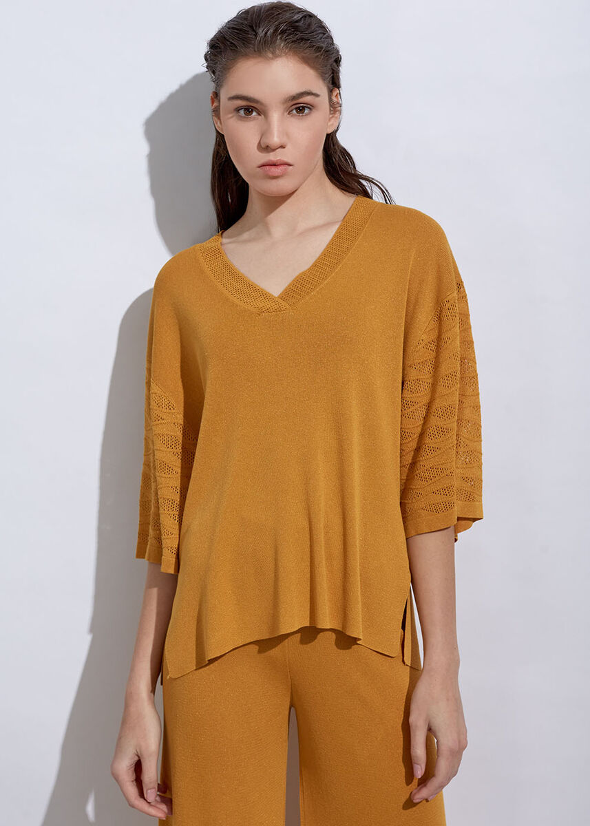 Pointelle Detailed Oversize Sundial Knit Top - KNITSS