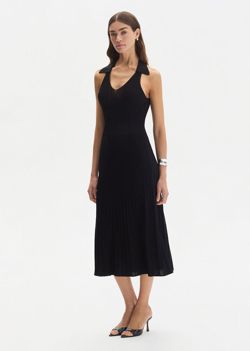 Polo Neck Black Knit Dress - KNITSS
