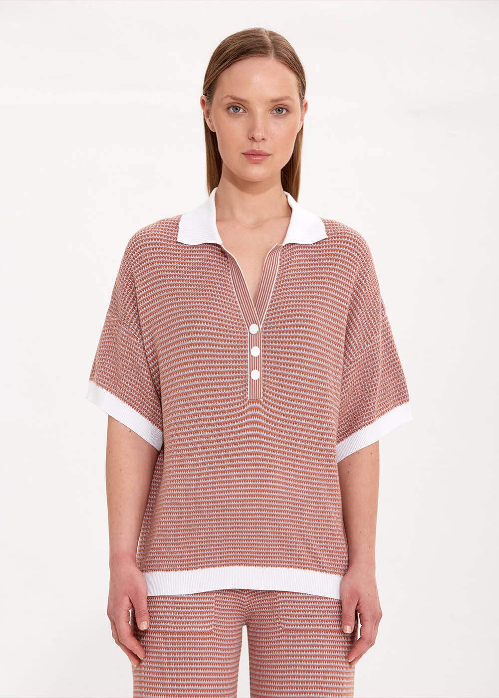 POLO NECK CORNFLOWER ORGANIC COTTON KNIT SWEATER - 1