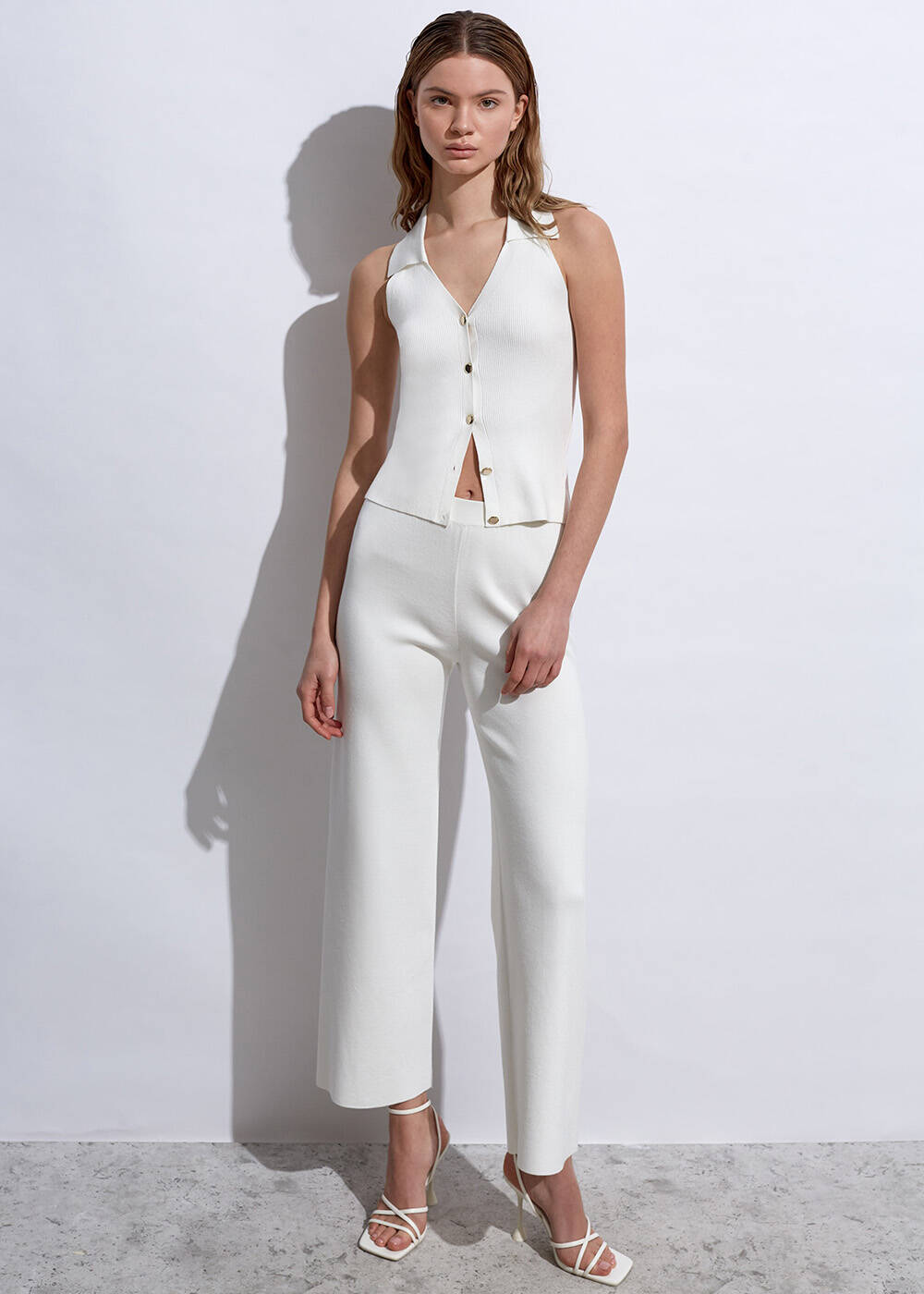 Polo Neck Fıtted Whıte Knıt Top - 2