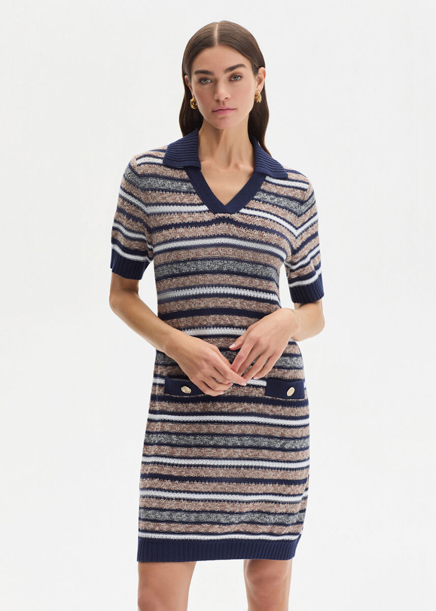 POLO NECK ORGANIC COTTON KNIT DRESS - KNITSS