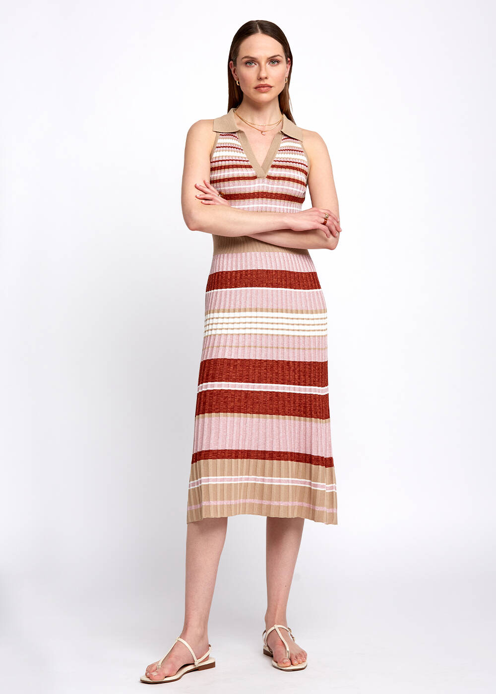 Polo Neck Strıped Blue Spice Knıt Dress - 2
