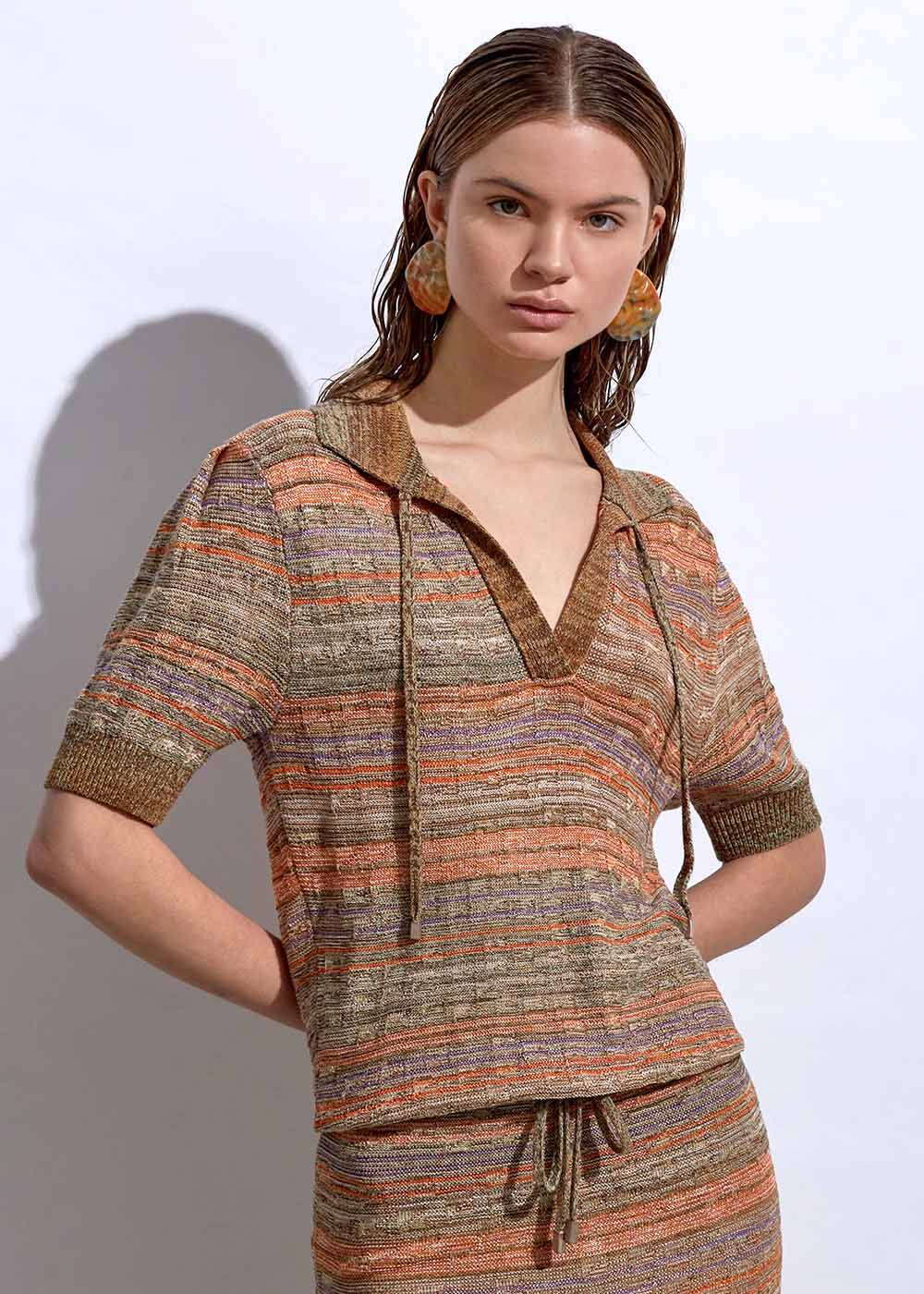 Polo Neck Terracotta Knıt Top - 1