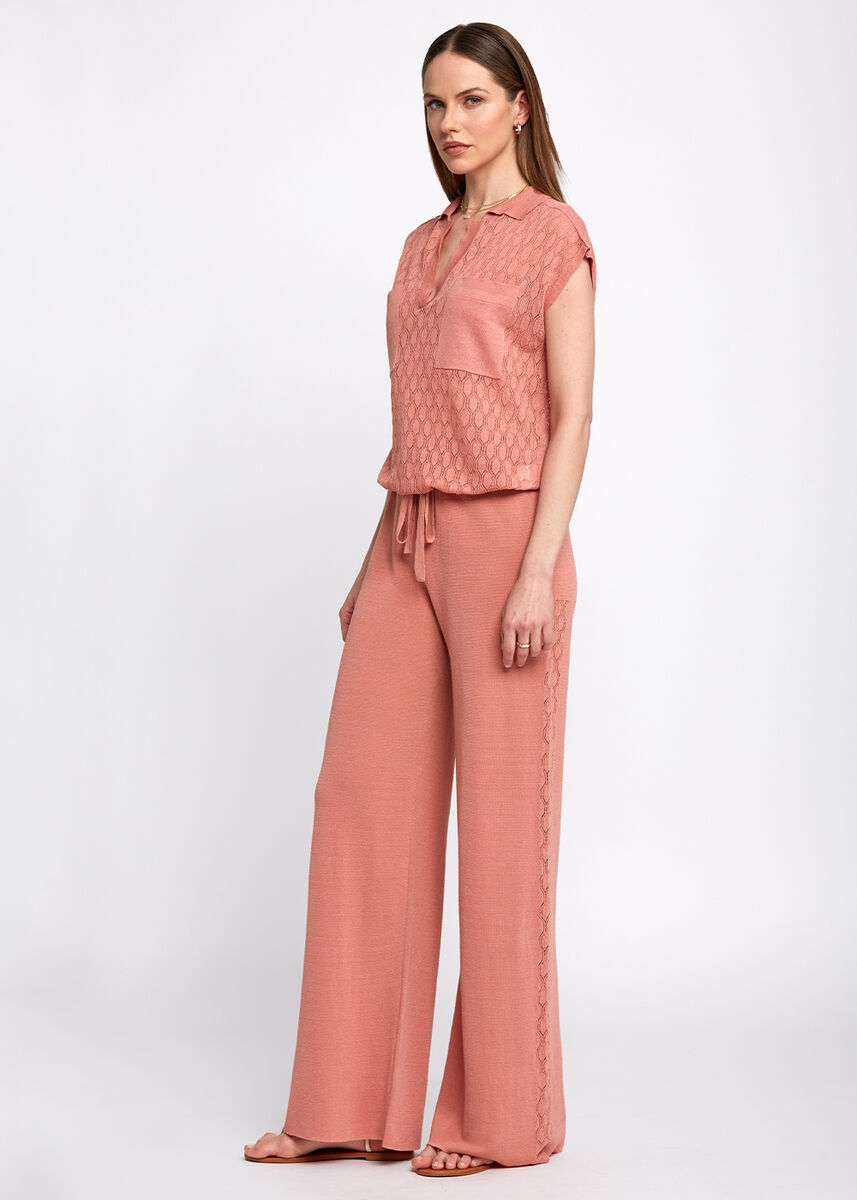 Polo Yaka Beli Bağcıklı Cep Detaylı Rose Triko Üst · 5